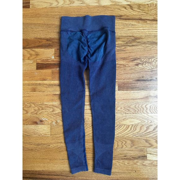 Blue Small Ribbed High Waisted Leggings Workout Lifting Leggings Gym Outfit - Picture 7 of 8